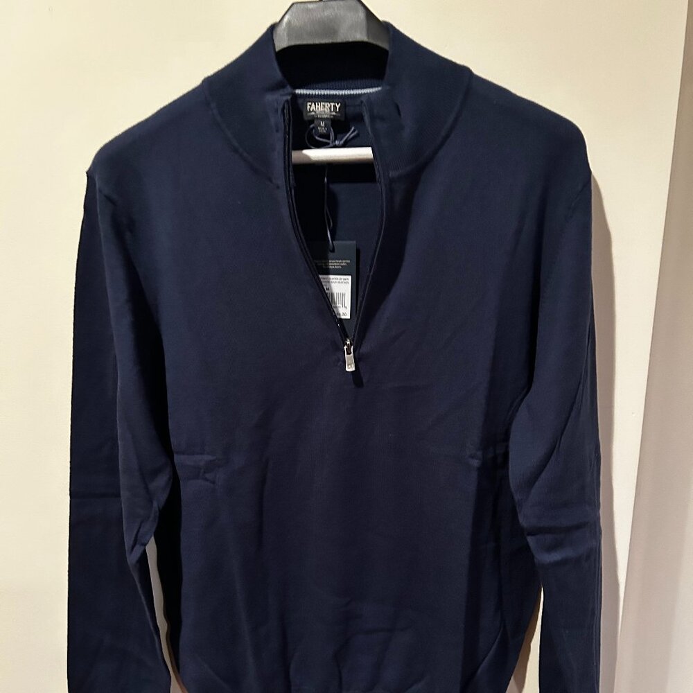 Faherty Movement Quarter Zip Pullover Navy, Sz M / NWT